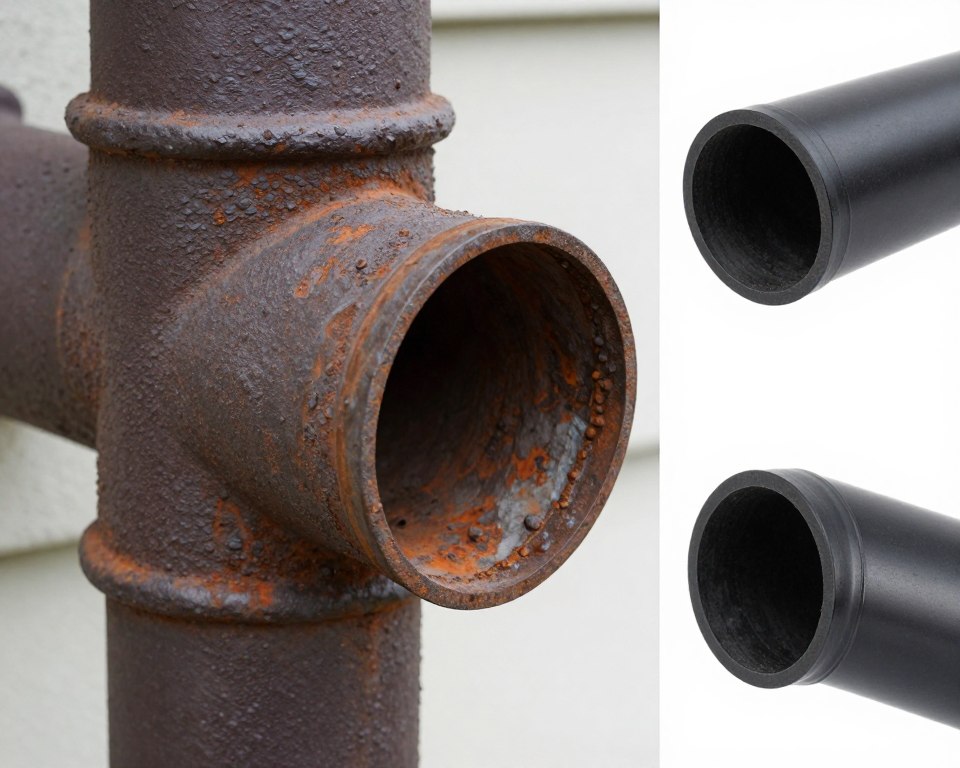 Corroded cast iron drain pipe from craftsman home