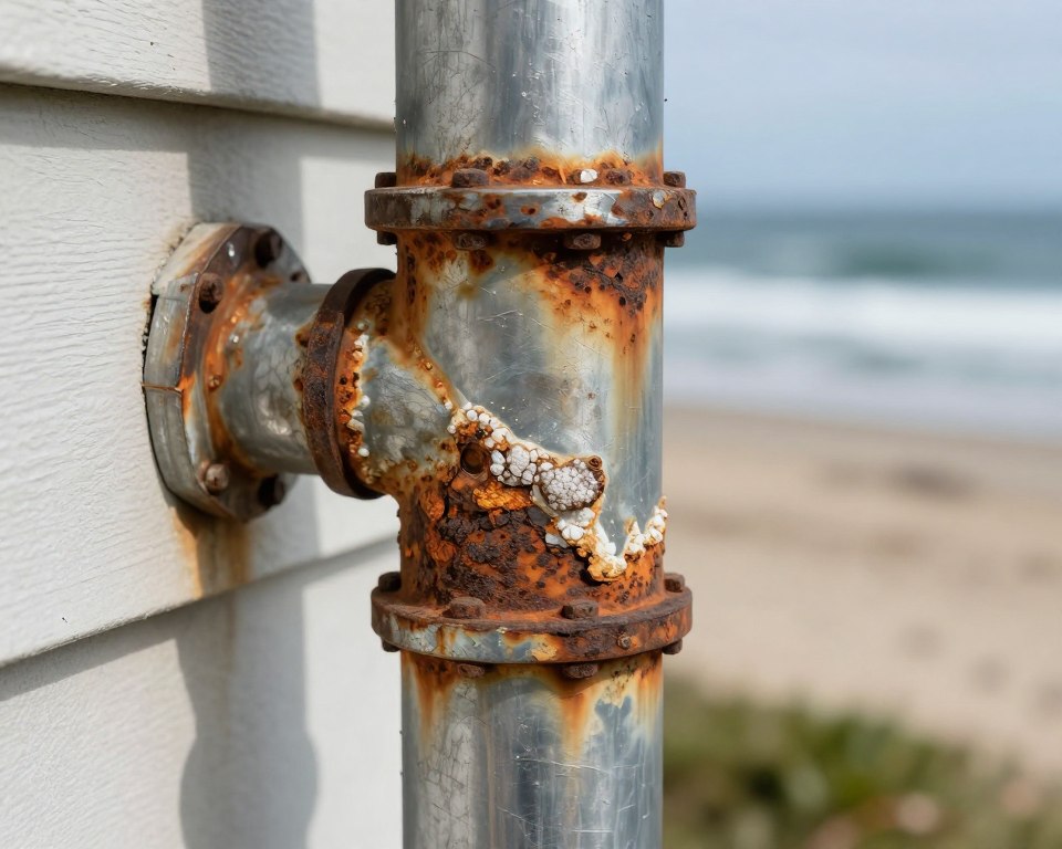 Corroded drain pipe from Ocean Beach San Diego coastal environment