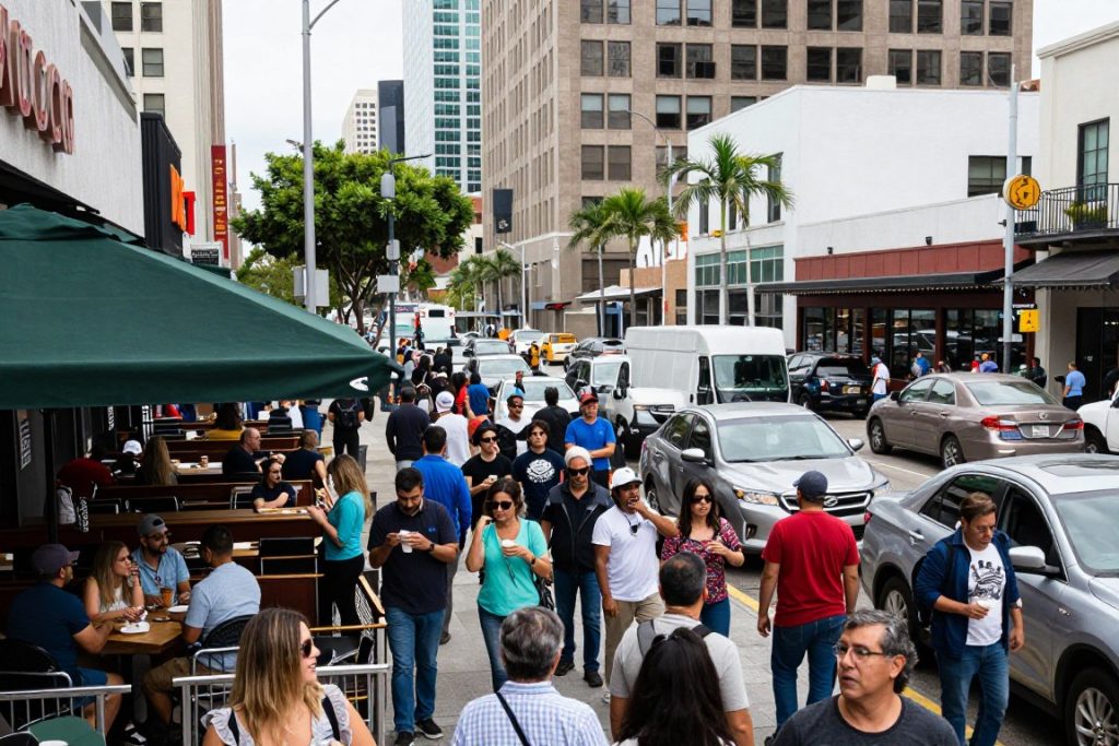 Crowded downtown San Diego street during special event