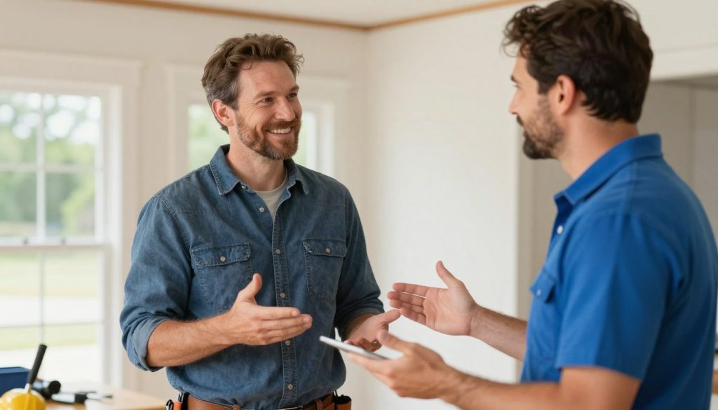Customer asking plumber questions about drain service