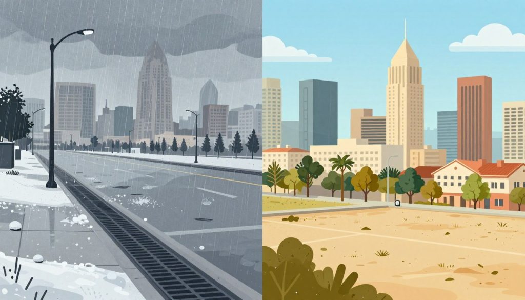 Downtown San Diego seasonal weather variations affecting drainage systems