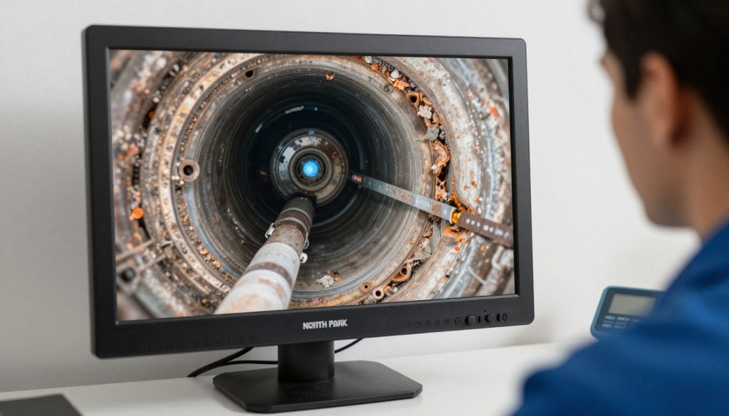 Drain camera inspection showing pipe condition