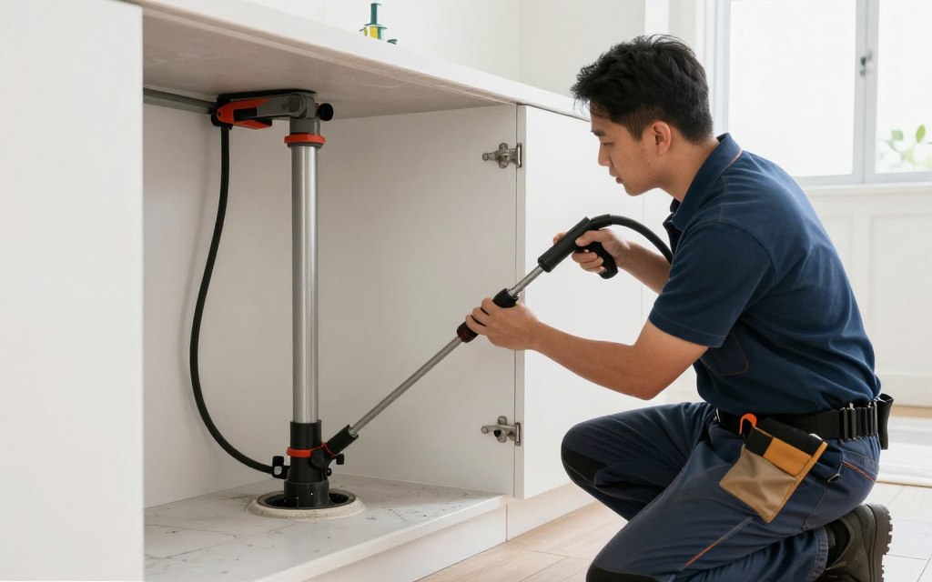 Drain cleaning equipment being used in Ocean Beach San Diego home