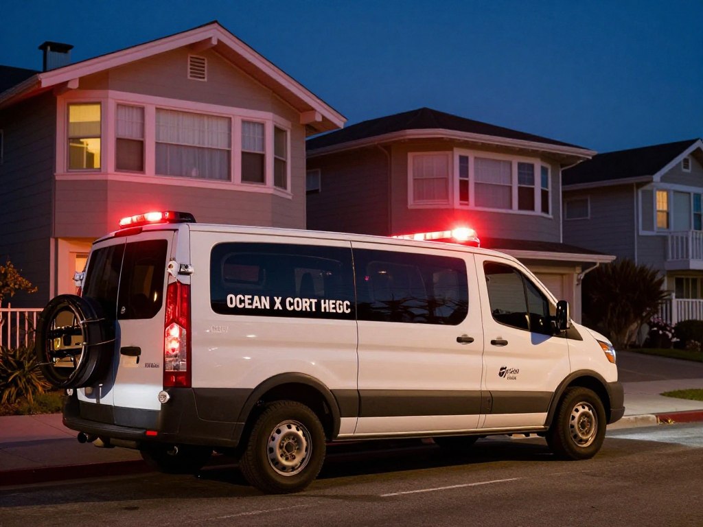 Emergency drain cleaning service vehicle in Ocean Beach San Diego at night