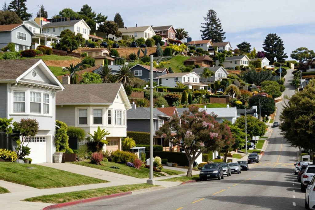 Hillside Mission Hills street showing elevation changes