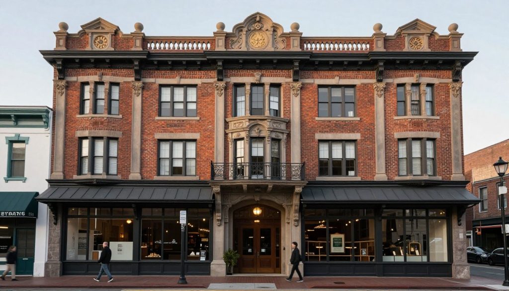Historic downtown San Diego building exterior showing architectural age