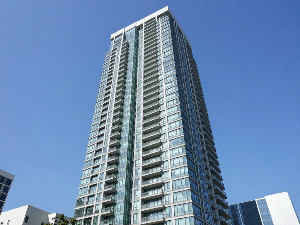Modern high-rise condo building in downtown San Diego showing scale