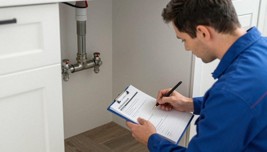 Plumber performing routine maintenance inspection