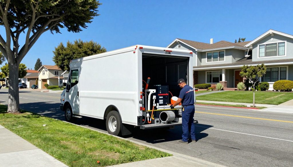 Plumbing service vehicle arriving for same-day appointment in North Park