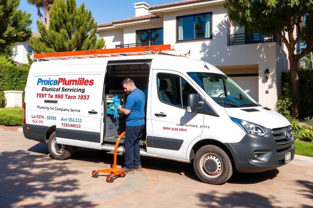Professional drain cleaning service van arriving at La Jolla home for same-day service appointment