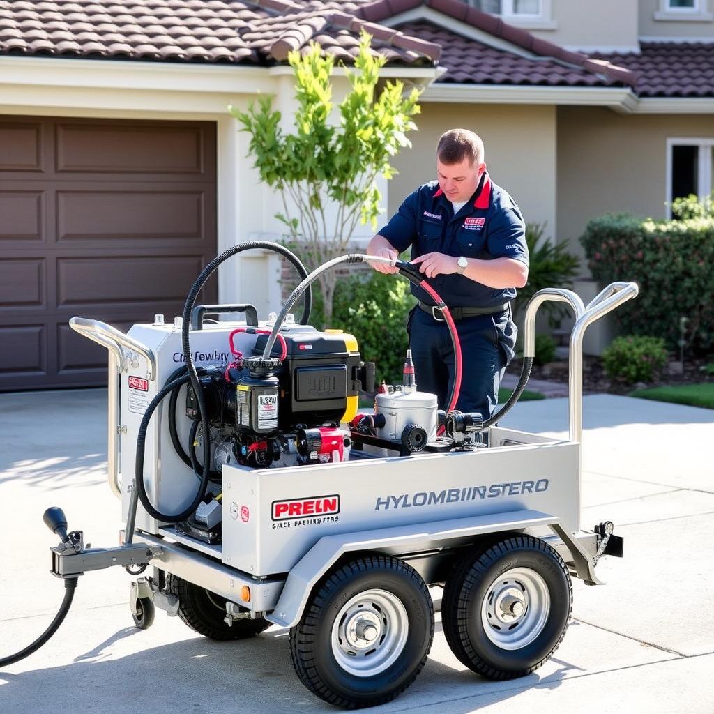 Professional hydro-jetting equipment being used for drain cleaning in La Jolla residential property
