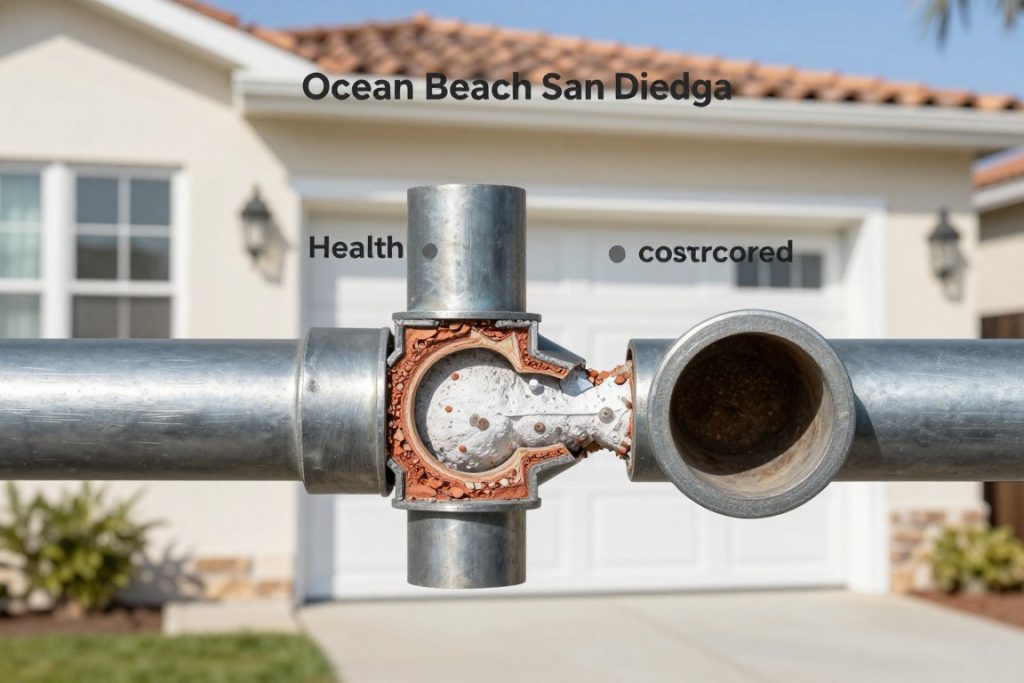 Salt air corrosion damage on Ocean Beach drain system