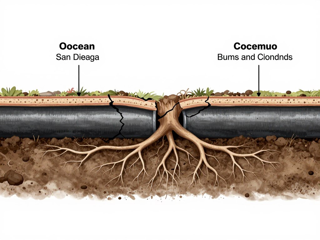 Tree root intrusion in older Ocean Beach drain line